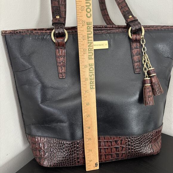 BRAHMIN Asher Black Tuscan Croc Leather Medium Zip Tote Purse Shoulder Bag - Picture 15 of 16